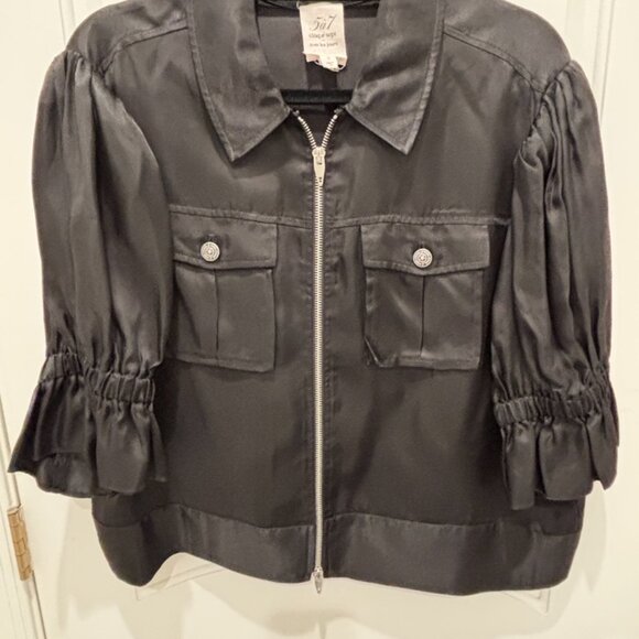 Cinq à Sept Tous Les Jours Black Satin Puff Sleeve Jacket – Size L - Picture 4 of 6
